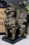 Ebros Lion Gargoyle with Griffin Wings Crouching On Pedestal Statue 6.5" Tall