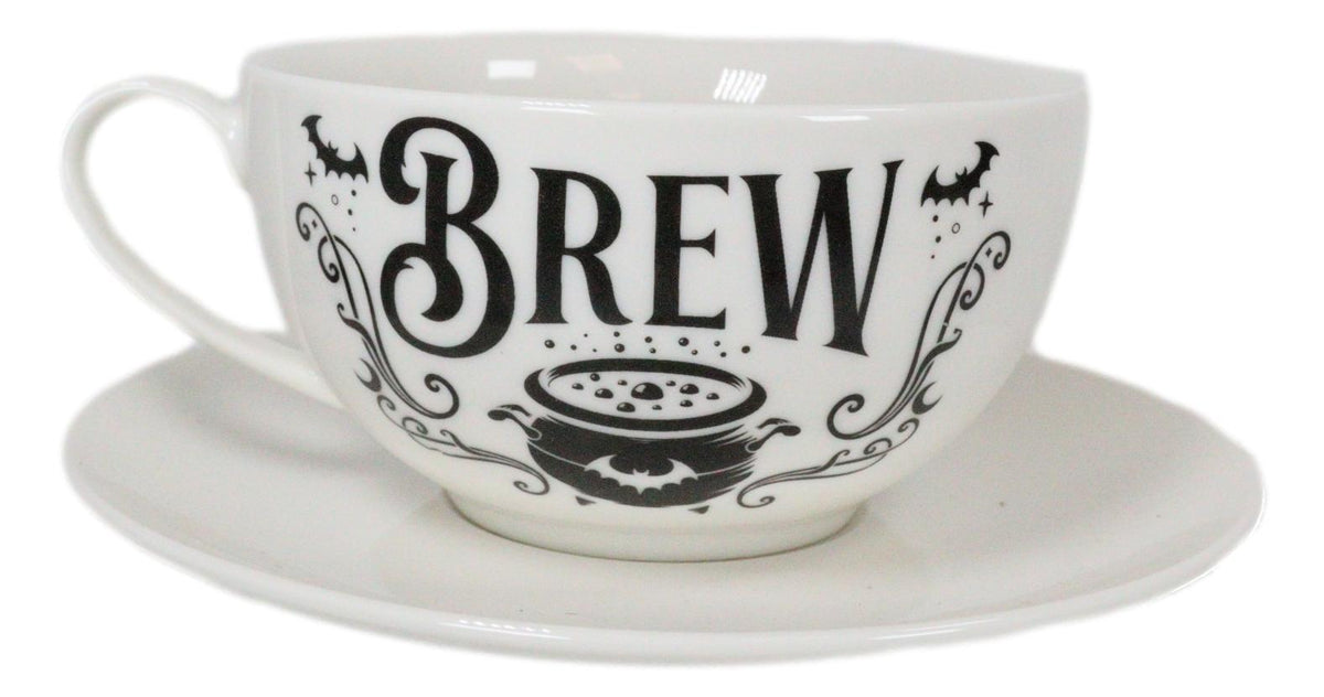 Porcelain Bat Brew Magic Cauldron Stackable Tea Pot And Cup With Saucer Set Of 3