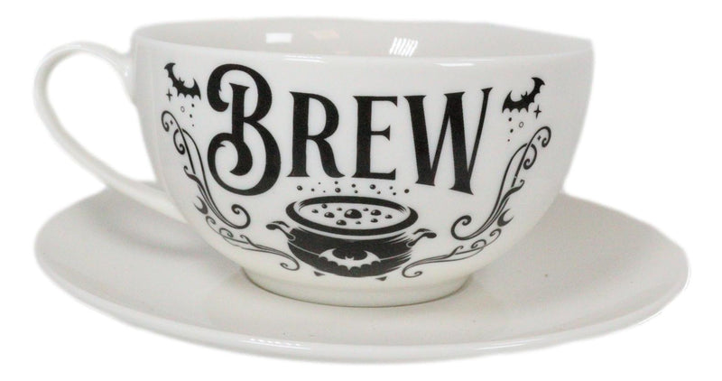 Porcelain Bat Brew Magic Cauldron Stackable Tea Pot And Cup With Saucer Set Of 3