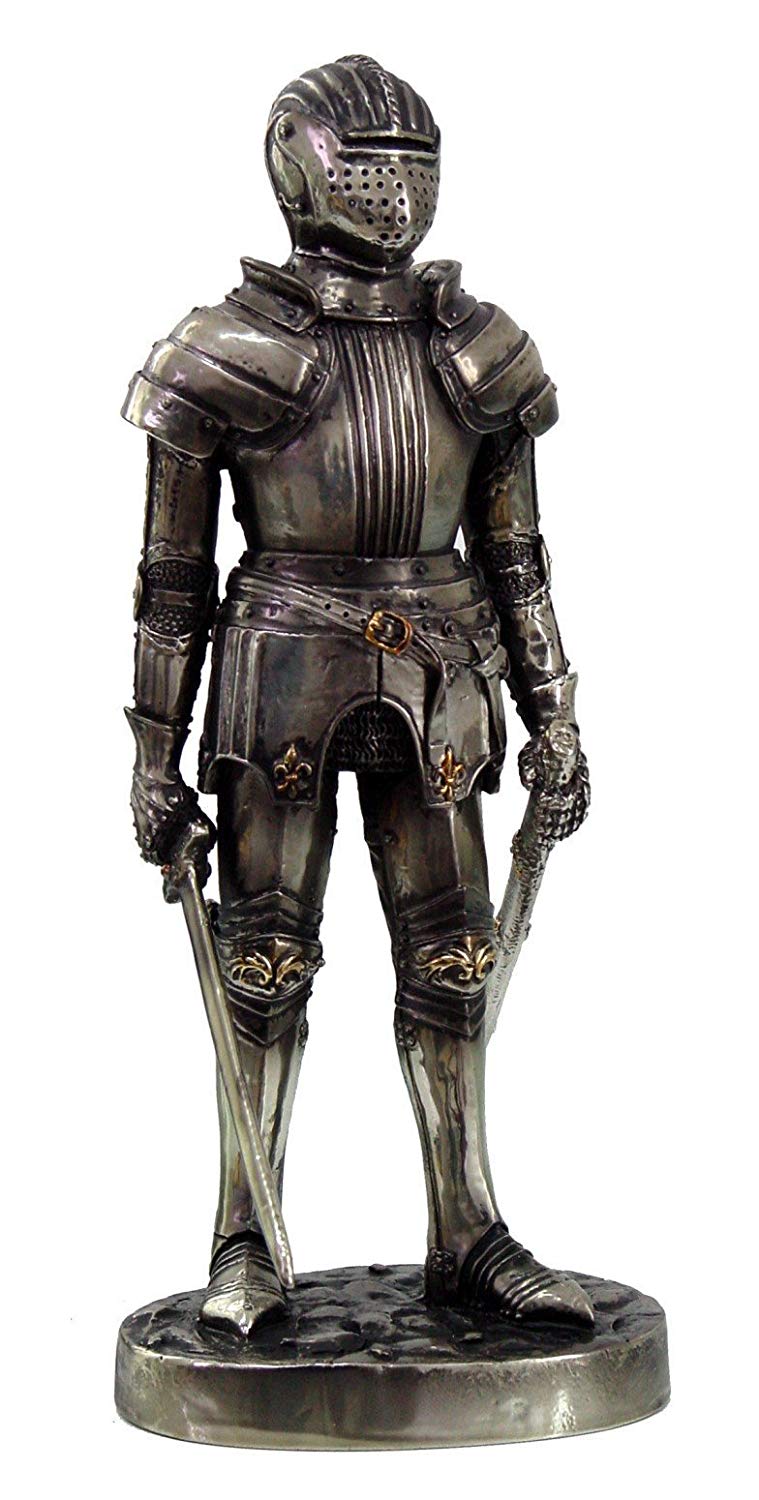 Ebros 7 Inch Armored Medieval Knight with Dual Swords Statue Figurine