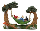 Ebros Whimsical Bookworm Gnome Sleeping On Hammock by Toadstool Mushrooms Forest Tree Ents Statue 6.5" Wide