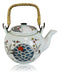 Crane And Red Moon Cherry Blossoms Ceramic 38oz Large Tea Pot With Bamboo Handle