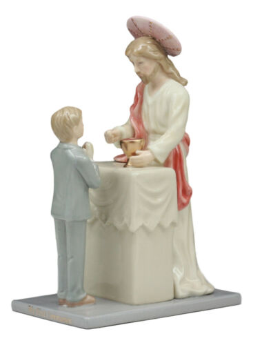 Fine Porcelain My First Communion Jesus With Child Boy Statue 7"Tall Keepsake - Ebros Gift