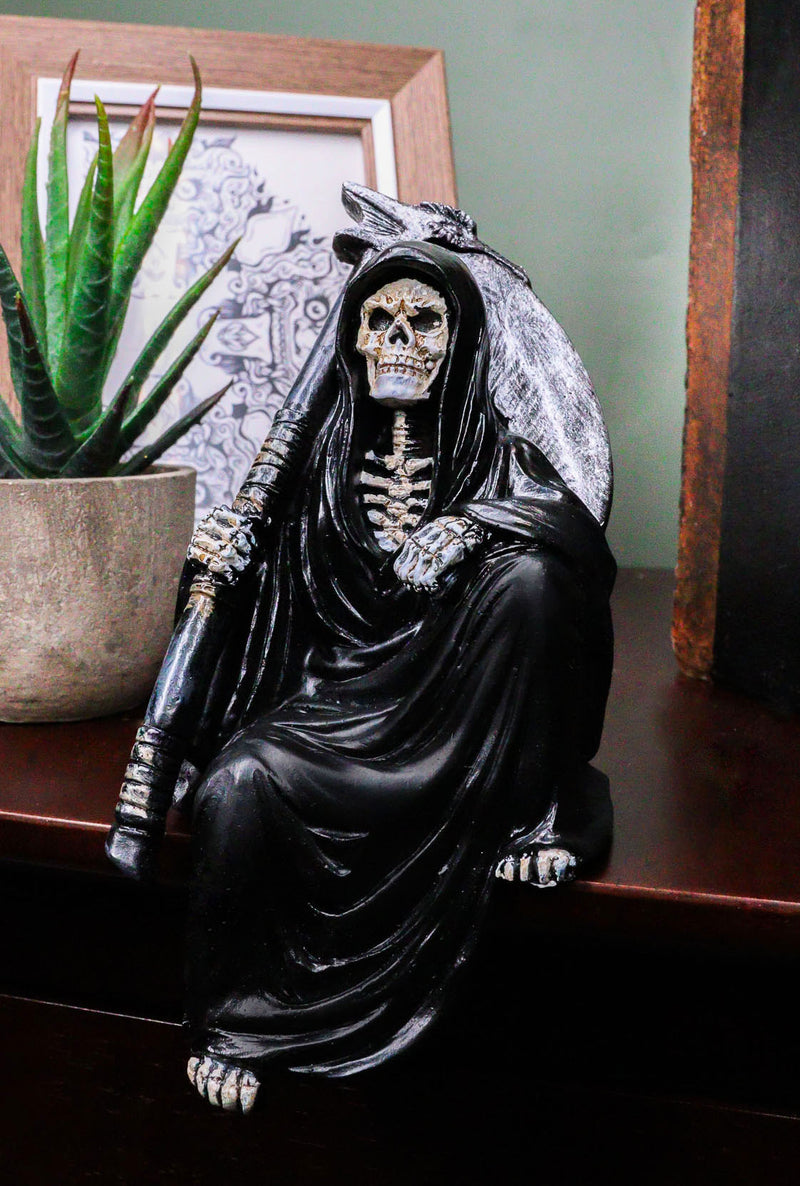 Death On The Shelf Gothic Grim Reaper With Scythe Sitting Shelf Sitter Figurine