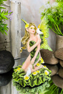 Tribal Green Daisy Flower Garden Innocent Fairy Eve Kneeling On Petals Figurine