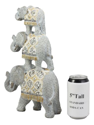 Ebros Silver Animal Totem Pole Stacked Elephant Statue W/ Unique Tapestry Design