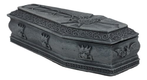 Gothic Gargoyle With Twisted Rose Vine Cross Coffin Jewelry Box Figurine 6"Long