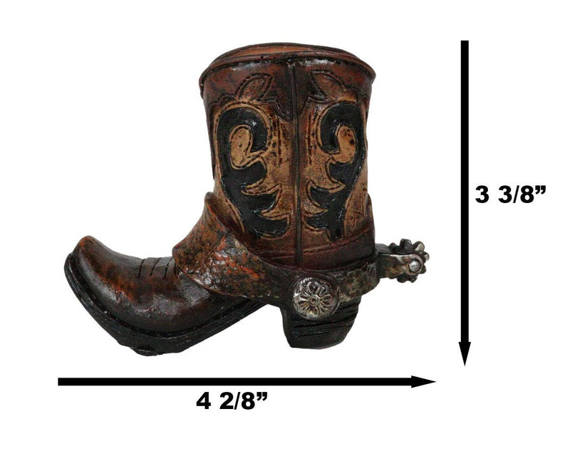 Western Tooled Leather Finish Mini Cowboy Boots With Spurs Figurine Set Of 6