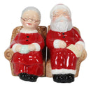 North Pole Winter Christmas Mr Mrs Santa On Sofa Ceramic Salt Pepper Shaker Set