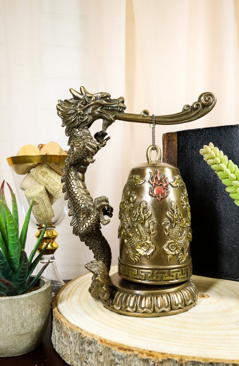 Ebros Auspicious Feng Shui Oriental Dragon King Imperial Gong Bell Replica Figurine