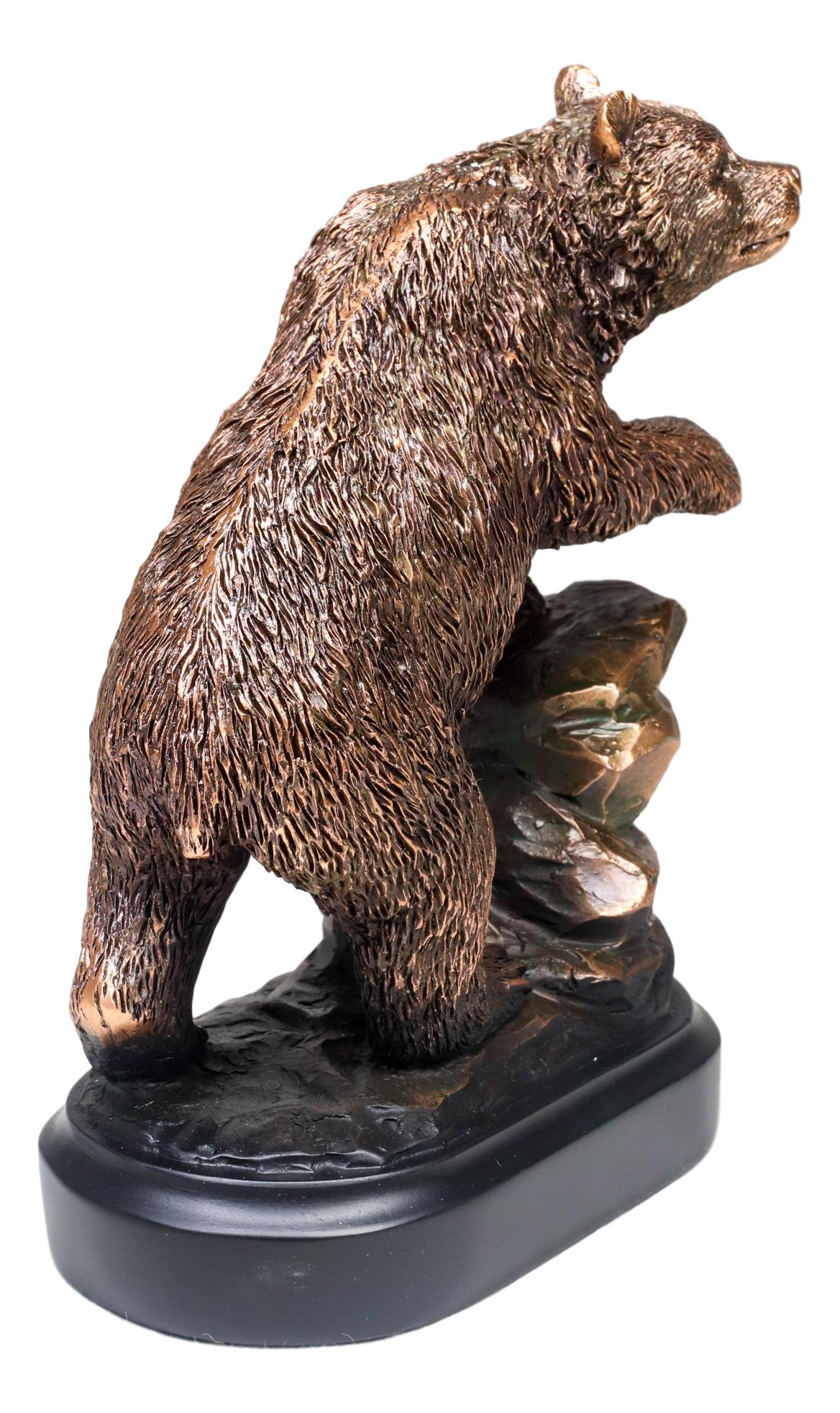 Grizzly Bear Climbing On River Rock Statue 6.25"Tall Bronze Electroplated Resin - Ebros Gift