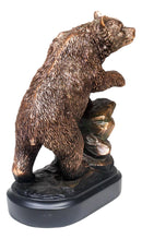 Grizzly Bear Climbing On River Rock Statue 6.25"Tall Bronze Electroplated Resin