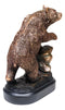 Grizzly Bear Climbing On River Rock Statue 6.25"Tall Bronze Electroplated Resin