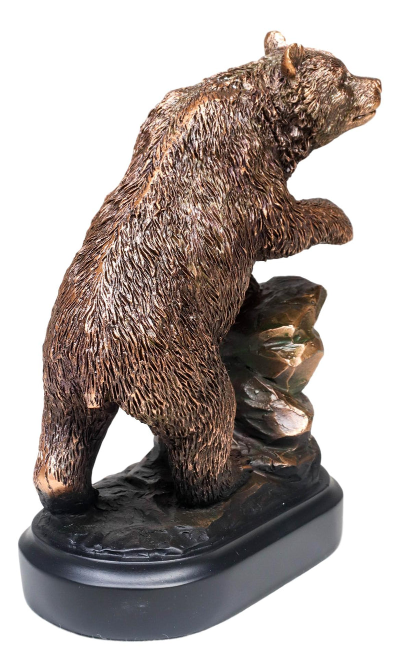 Grizzly Bear Climbing On River Rock Statue 6.25"Tall Bronze Electroplated Resin