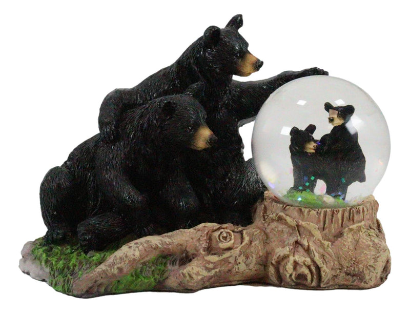 Ebros Rustic American Papa & Mama Black Bears W/ Cubs Small Glitter Water Globe