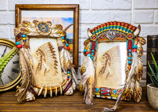 Pack of 2 Southwest Native Indian Wolf Dreamcatcher Wall Or Table Picture Frames