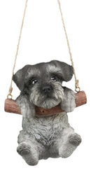 Lifelike Mini Schnauzer Puppy Macrame Branch Hanger 5.25"Tall With Jute Strings