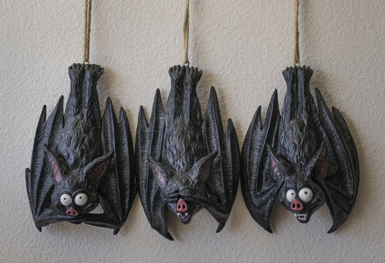 Gothic Vampire See Hear Speak No Evil Comical Bats Hanging Ornament Set of 3