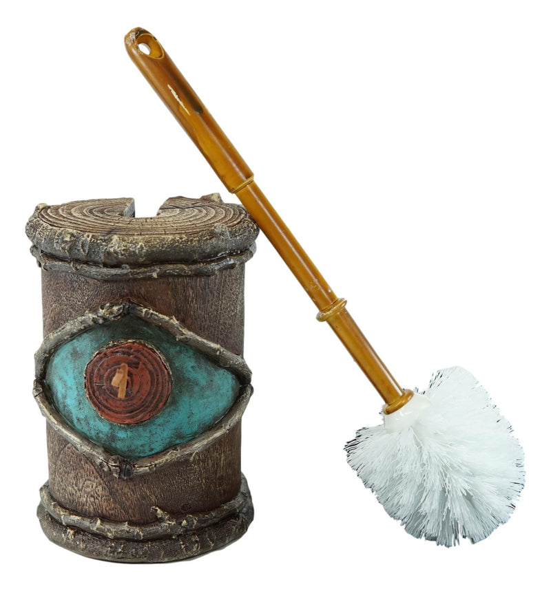Rustic Western Turquoise Bullseye Faux Branch Wood Toilet Brush And Holder Set