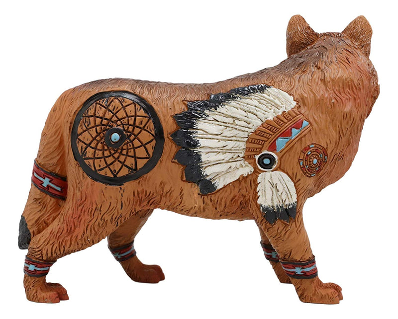 Ebros Gift Larger Native Tribal Howling Wolf Totem Spirit Figurine Collection 8" Long Animal Decor Statue (Alpha Chief Feather Roach Dreamcatcher)