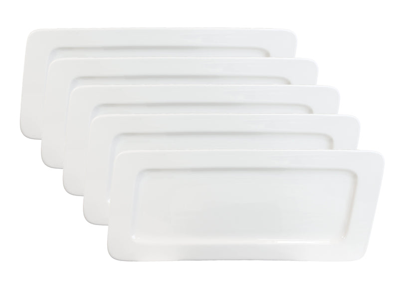 Set Of 5 Contemporary Rhomboid White Porcelain Serving Platter Plate Dish 15"L