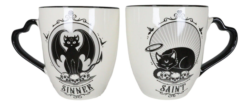 Set Of 2 Wicca Witching Hour Angel Saint Or Sinner Devil Cats Porcelain Mugs