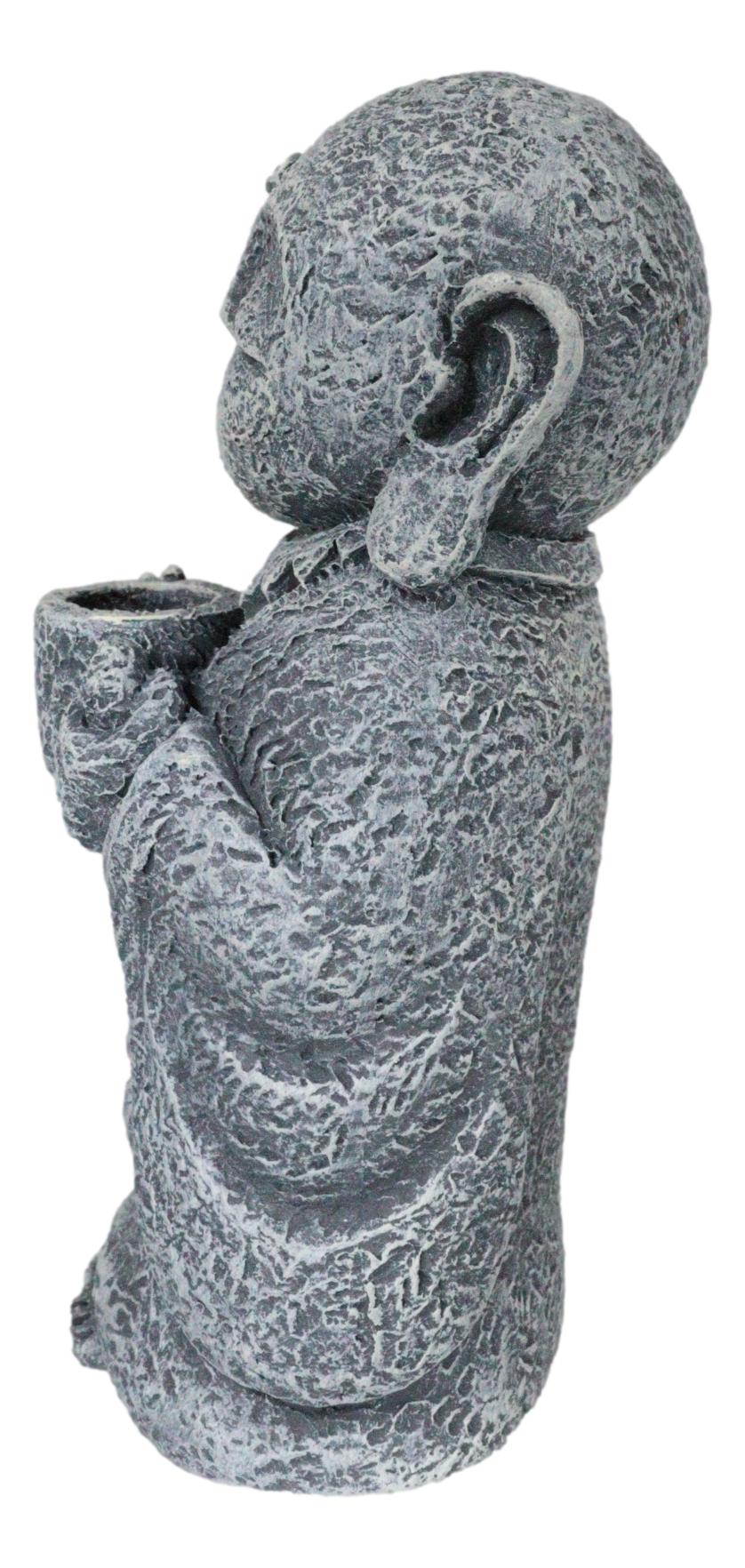 Feng Shui Zen Buddha Japanese Jizo Monk Drinking Out Of Tea Cup Figurine 5"H