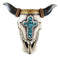 Western Rustic Cow Skull With Turquoise Rocks Cross And Ropes Vase Planter Decor