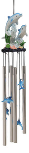 Ebros Nautical Marine Dolphin Family Swimming by Coral Reef Wind Chime 21" Long Resin Crown with Aluminum Rods Home Patio Garden Decor of Dolphins Under The Sea Life Decorative Noisemakers