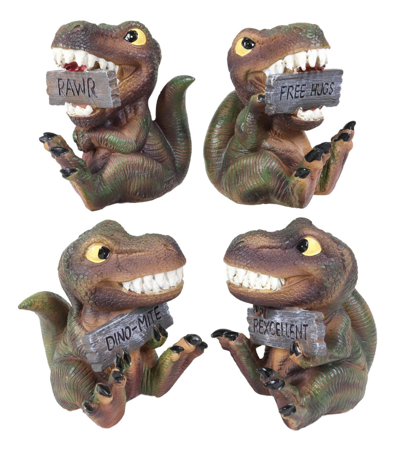 Jurassic Proclamations Dinosaur T Rex Babies With Signs Figurine Set 4"Tall