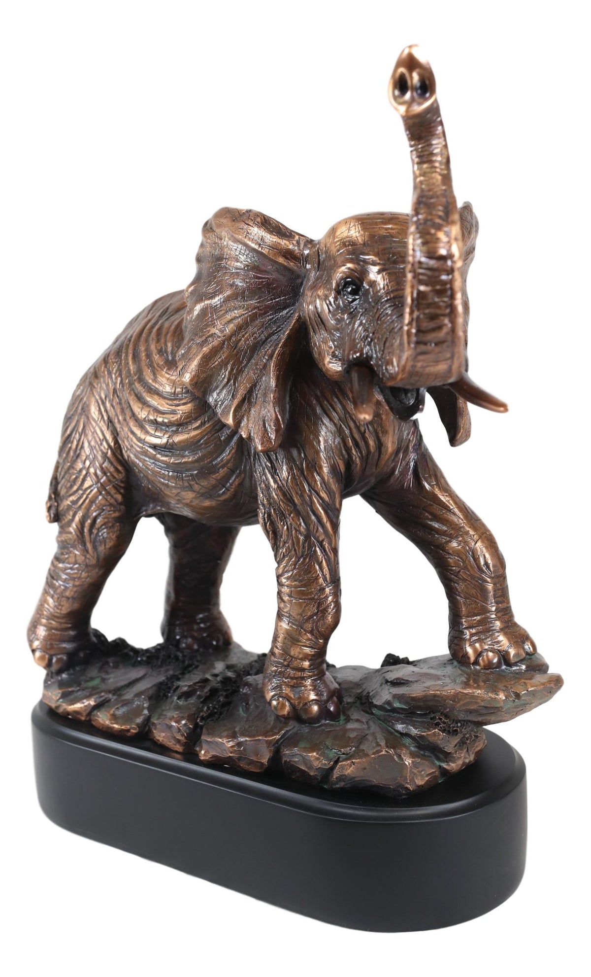 Ebros Large African Long Tusked Elephant Marching W/ Trunk Raised Statue W/ Base - Ebros Gift