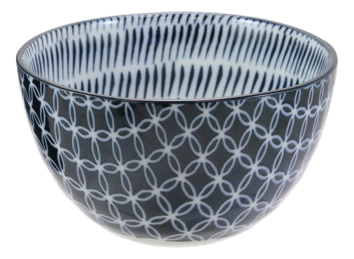 Ebros Gift Made In Japan Stylish Symmetry Contemporary Design 5"Diameter 16oz Porcelain Bowls Set Of 4 For Salad Ramen Pho Soup Cereal Home And Kitchen Decorative Bowl Gift Set (Blue Patterns)