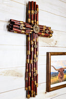 Rustic Western Stacked Red And Gold 12 Gauge Shotgun Bullet Casings Wall Cross