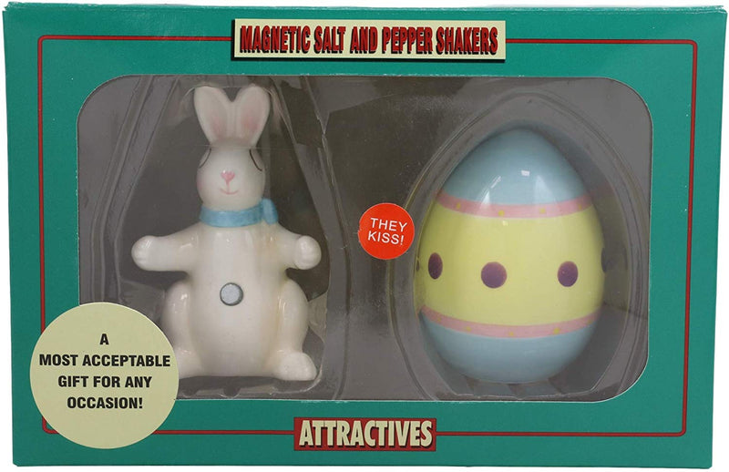 Ebros Rabbit Kissing Giant Egg Salt And Pepper Shakers Magnetic Figurine Set