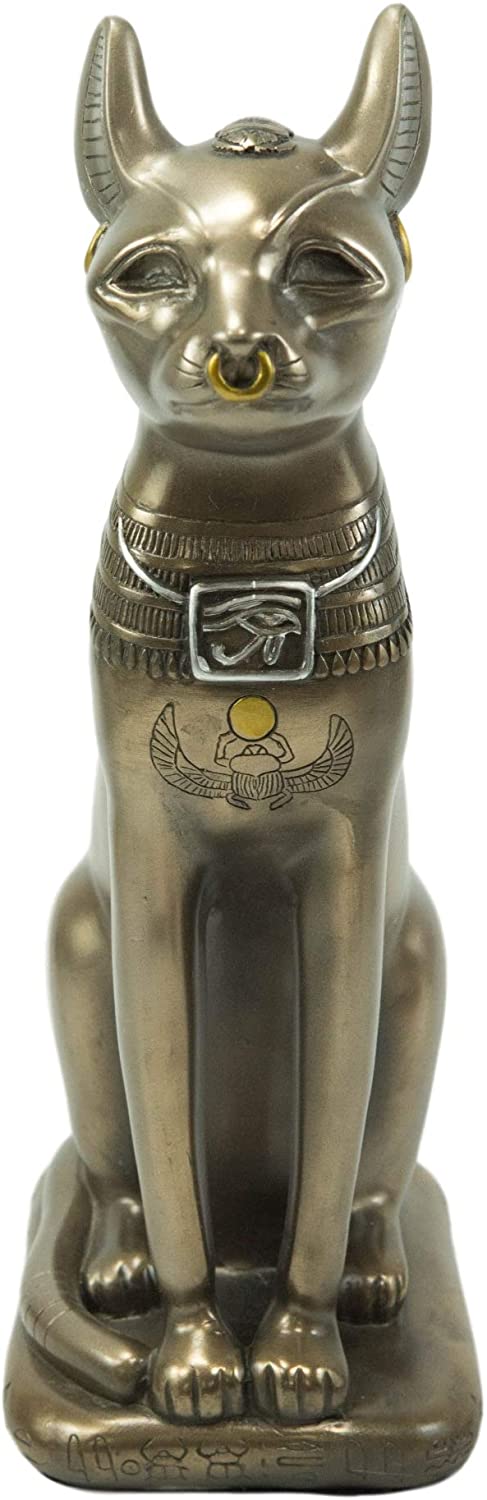 Ebros Egyptian Goddess Sitting Cat Bastet Statue in Bonded Resin Bronze 11.5" H