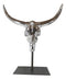 23"H Large Rustic Chrome Plated Longhorn Bull Steer Skull Resin Desktop Plaque