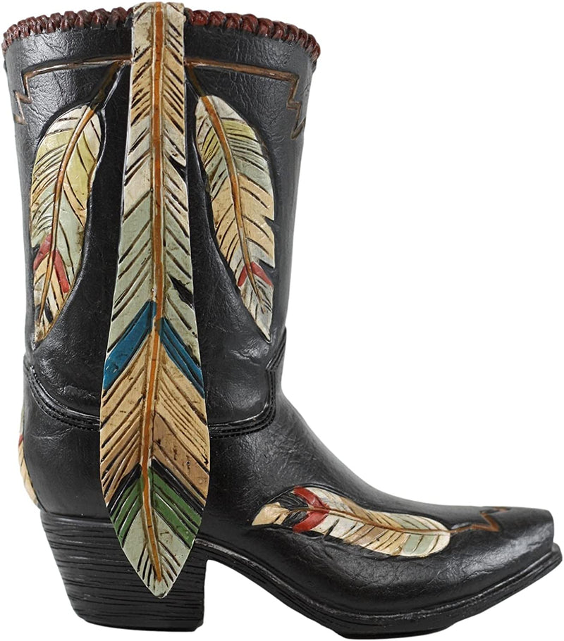 Rustic Southwestern Indian Dreamcatcher Feathers Cowboy Boot Figurine Or Vase