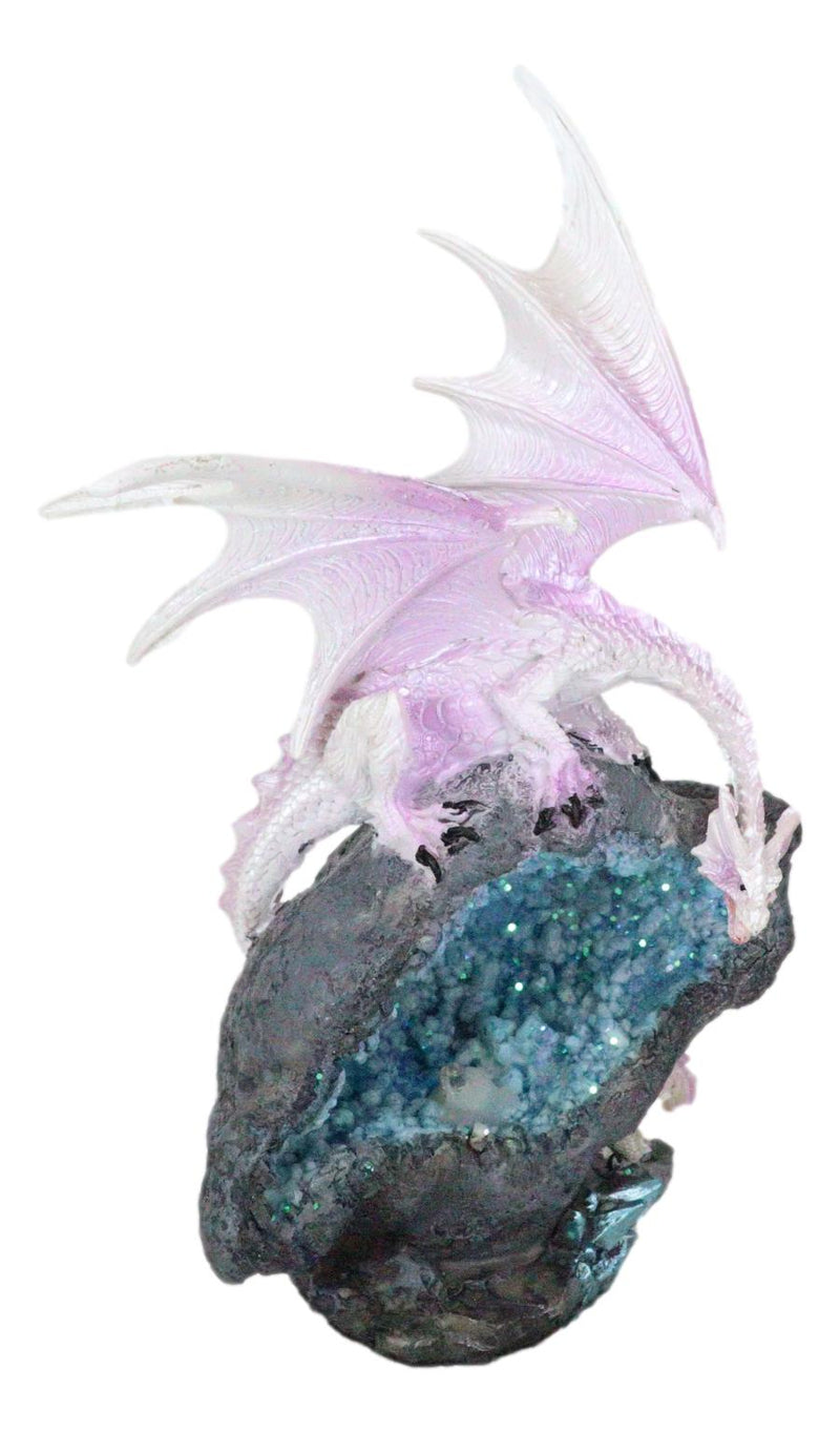 Pink Dragon Guarding Colorful LED Quartz Faux Geode Rock Crystal Cove Figurine