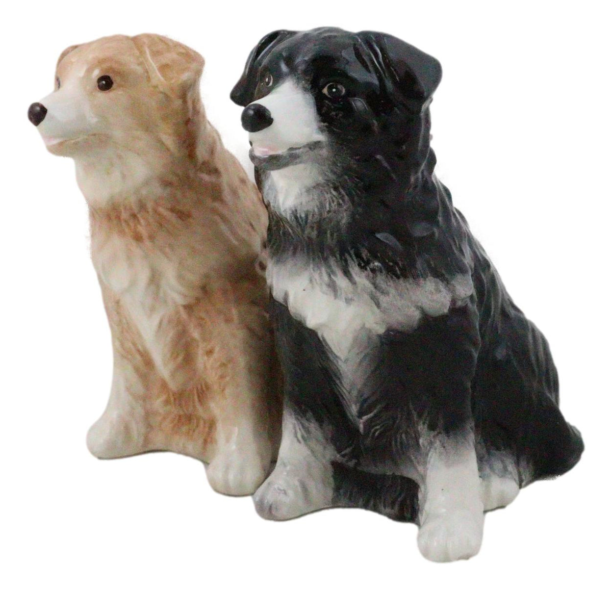 Adorable Brown and Black Border Collie Dog Puppy Ceramic Salt Pepper Shaker Set - Ebros Gift