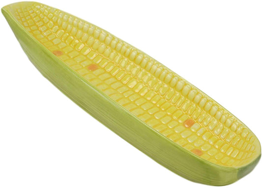 Ebros 8.75"W Ceramic Gourmet Corn Ear Half Serving Plate Small Dish SET OF 2