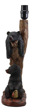 Ebros Rustic Black Bears Napping & Eating Honey Table Lamp Sculpture With Shade