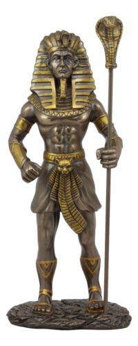 Egyptian Pharaoh King Tut With Cobra Sceptre & Royal Nemes Statue Gods of Egypt