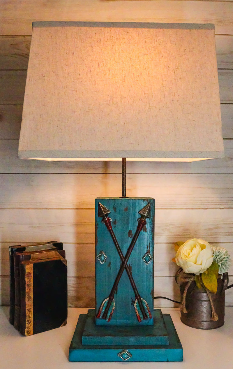 Ebros 26"H Rustic Blue Distressed Wood 2 Crossed Friendship Arrows Table Lamp