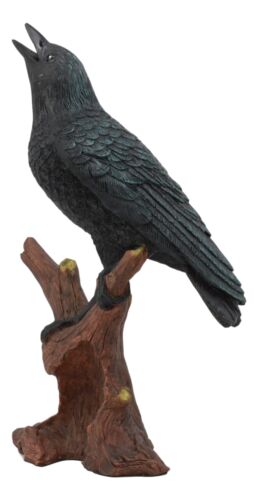 Ebros Crowing Raven Perched On Tree Branch 8.25" Tall Scavenger Bird Figurine