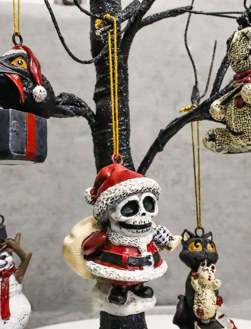 Set Of 6 Scary Merry Christmas Halloween Skeleton Santa Snowman Tree Ornaments