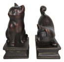Sitting And Crouching Feline Cat Resin Bookends 7" Tall Abstract Cat Statue Set