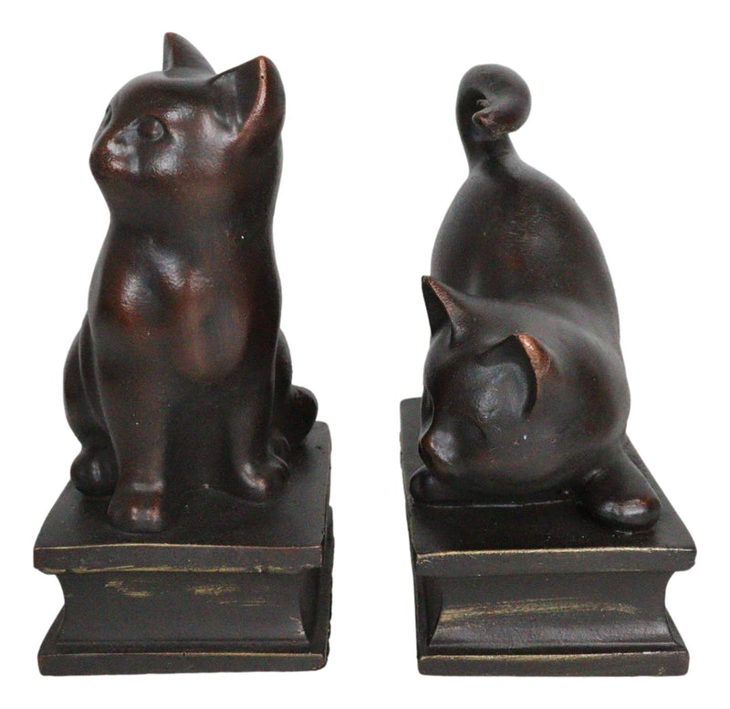 Sitting And Crouching Feline Cat Resin Bookends 7" Tall Abstract Cat Statue Set