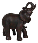 Safari Trunk Up Elephant Father and Calf Family Figurine In Faux Wood Finish