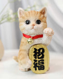Japanese Luck And Fortune Charm Beckoning Orange Tabby Cat Maneki Neko Figurine