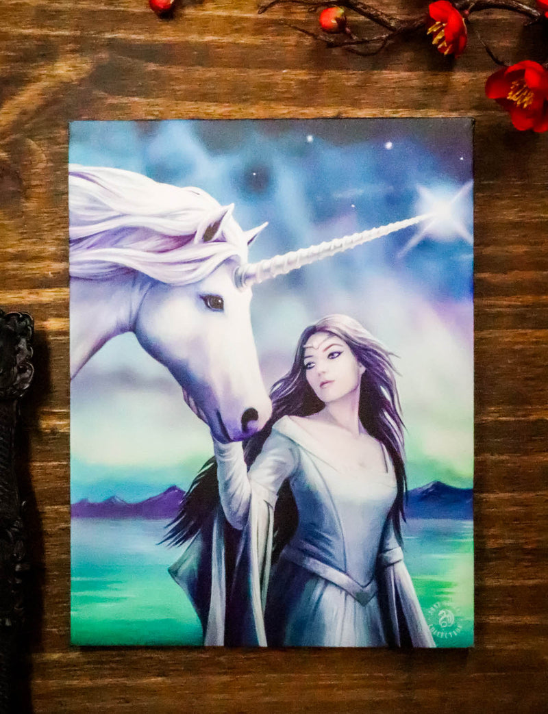 Ebros Anne Stokes North Star Witch Unicorn Wooden Framed Picture Canvas Wall Decor